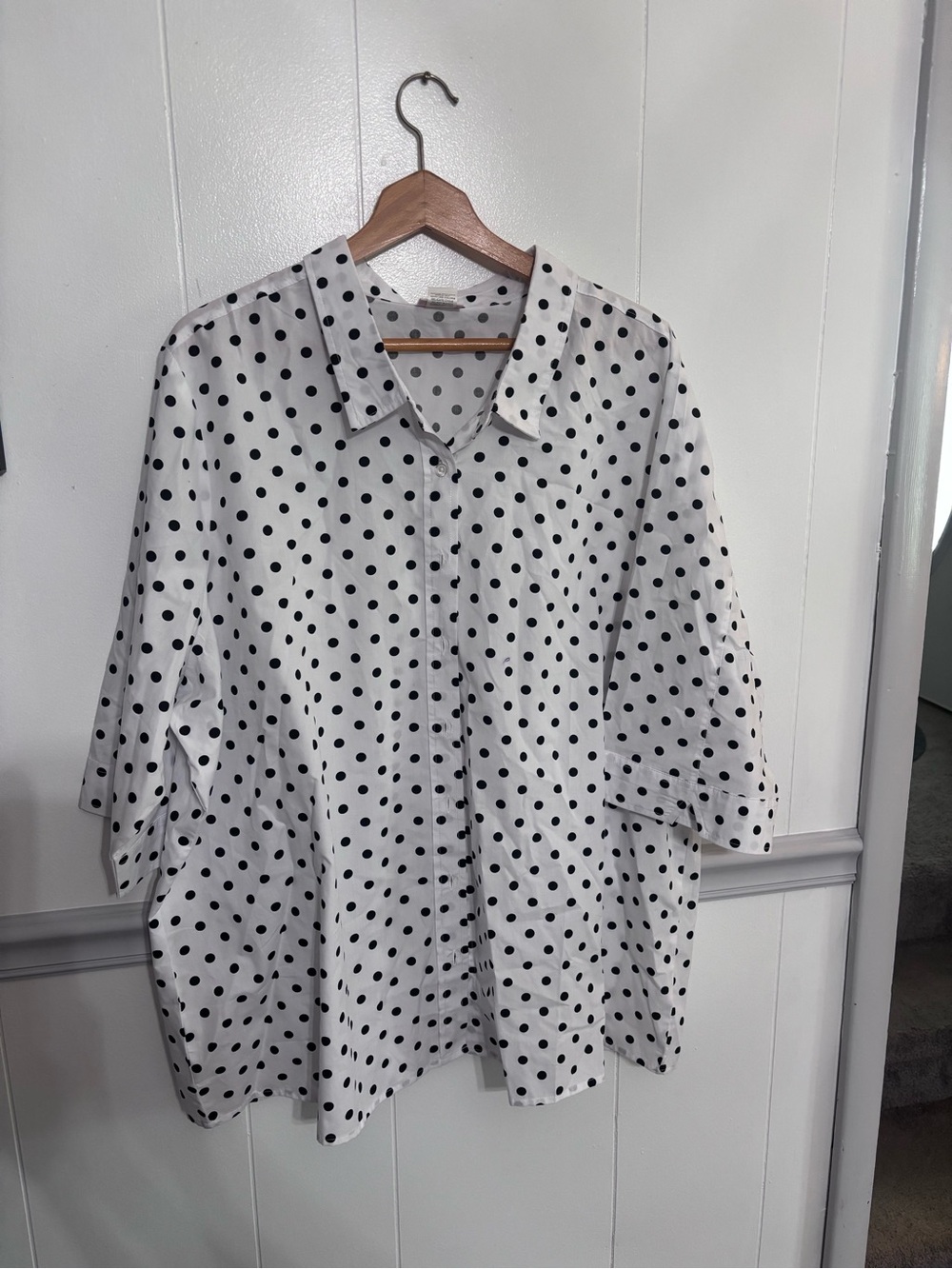 Button-Down Polka Dot Cotton Blouse - White with Black Dots